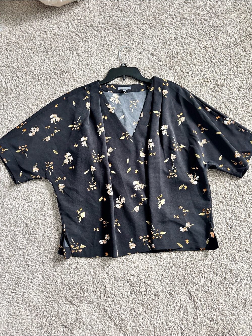 Madison Floral V-Neck Black Boxy Blouse